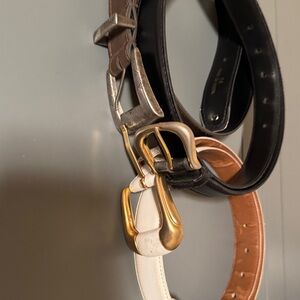 Set of Three Leather Belts with Gold Buckles